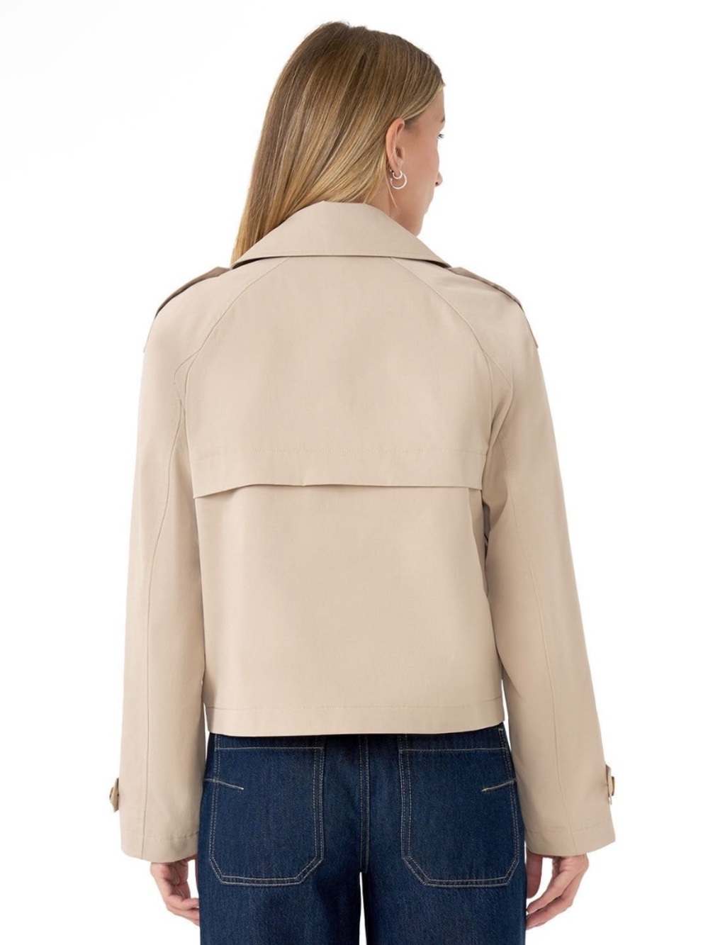Rebecca Minkoff Cropped Beige Double-Breasted Trench Jacket - Picture 4 of 6